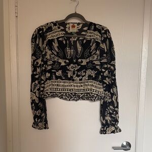 FARM Rio Black and Cream Bird Pattern Blouse